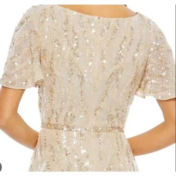 Mac Duggal NWT Women's 14 Sequined V Neck Flutter Sleeve Tea Length Dress 93591 - Picture 2 of 16